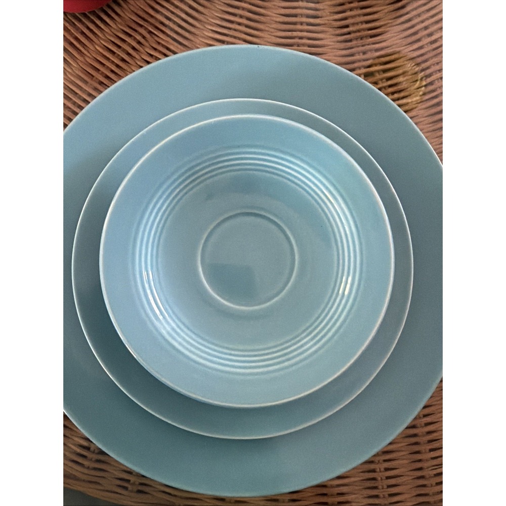 3 Vintage Harlequin tourquoise Saucer BOWL dinner PLATE SET